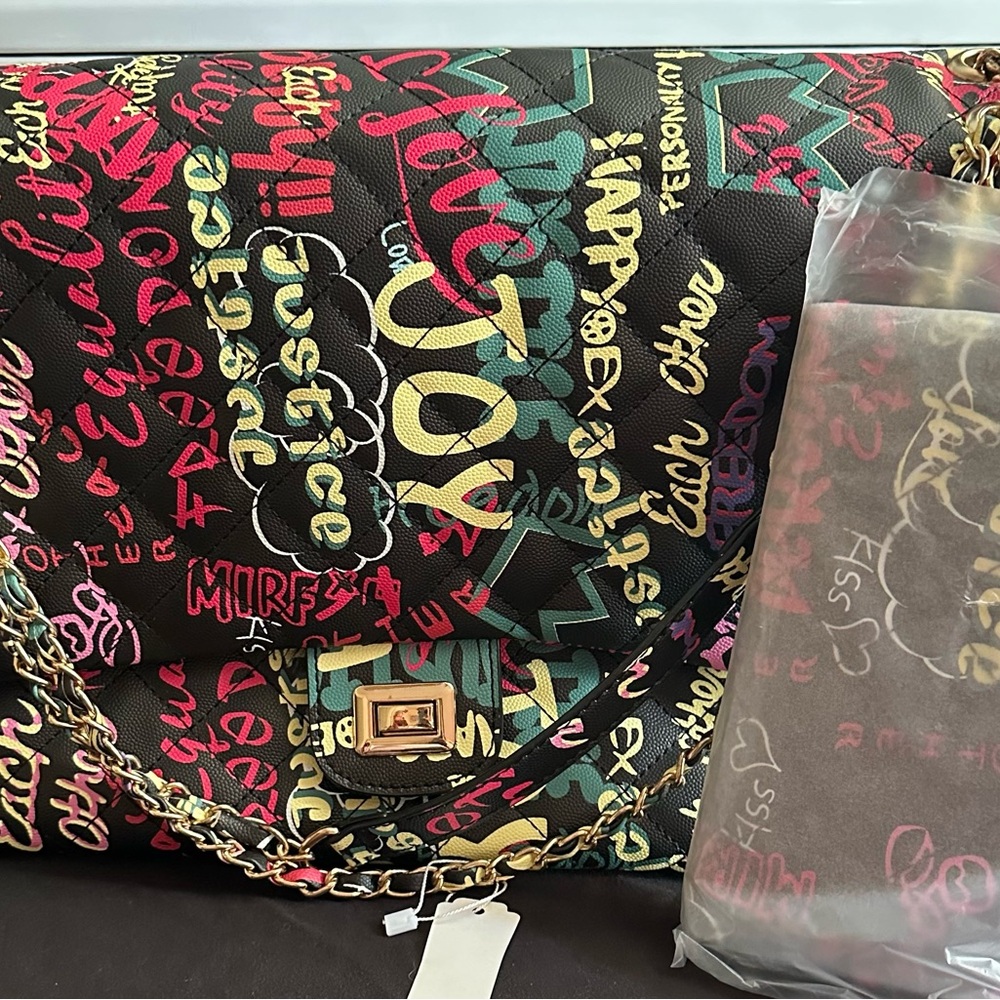 Stylish Black Graffiti Shoulder Bag